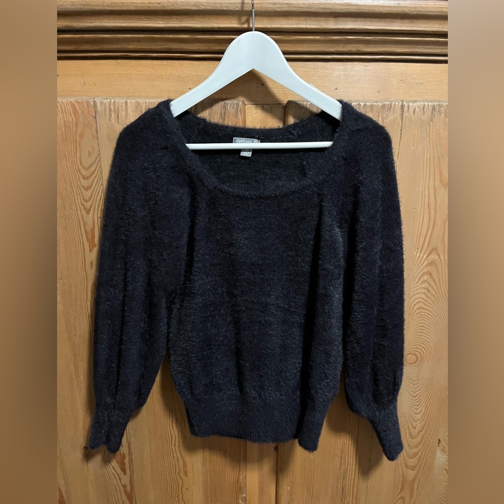 Black Sweater with Slight Puff Sleeves